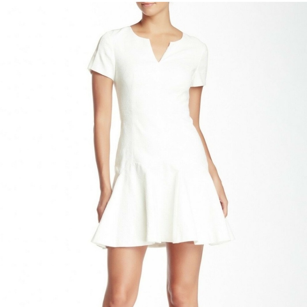 Rebecca Taylor Jaquard Flippy ivory off textured white short sleeve dress size 8